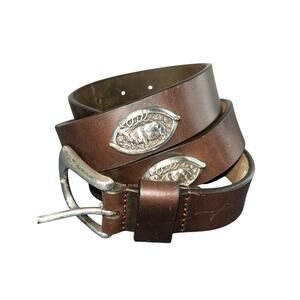 Enmon Elk Concho Leather Belt Brown 31.5”-35.5” Oil Tanned Harness Leather 1”